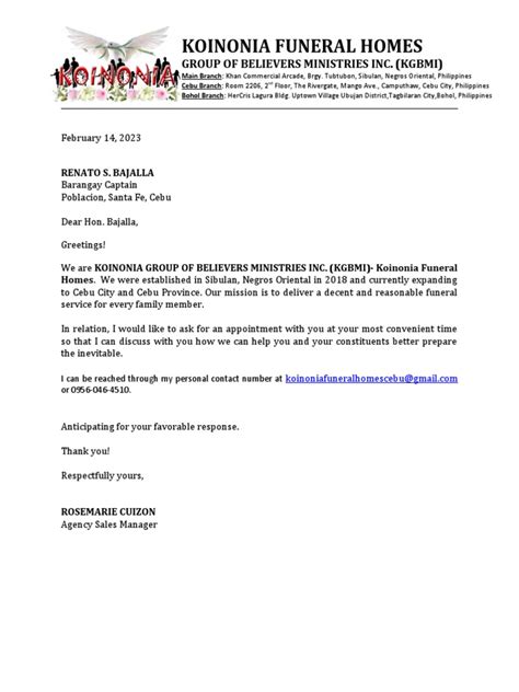 Sample Letter Of Intent For Barangay .